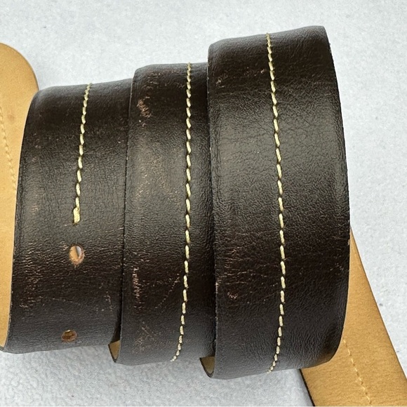 Via Veneto Belt Men’s 36 Brown‎ Genuine Leather Silver Buckle Contrast Stitching - Picture 4 of 10